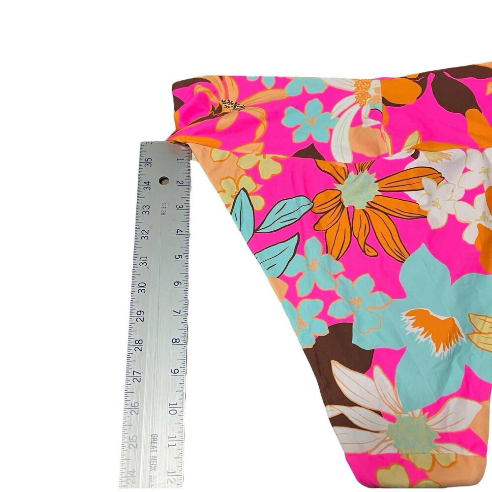 Aerie Swim Bottom Womens Pink Floral Banded High Cut Cheeky Bikini Tropical XXL - Picture 9 of 10